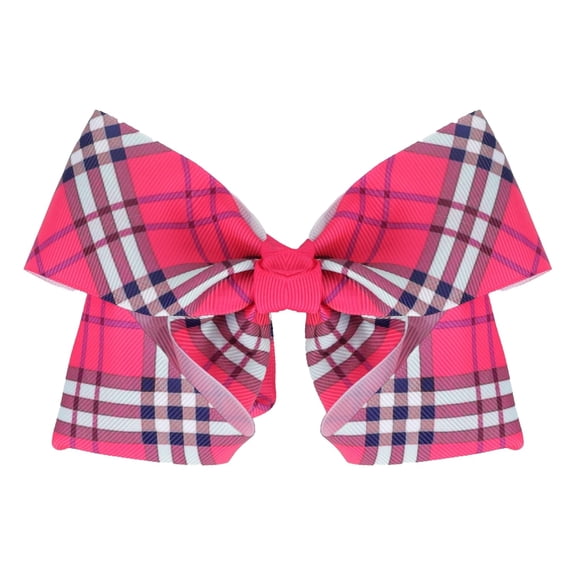 5.5 Inch Plaid Bow Hair Clip (Hot Pink)