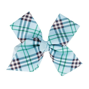 5.5 Inch Plaid Bow Hair Clip (Light Blue)