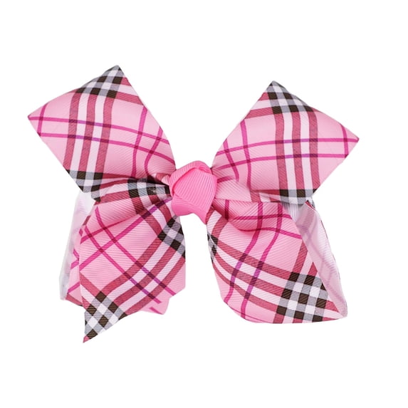 5.5 Inch Plaid Bow Hair Clip (Light Pink)