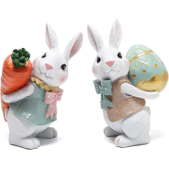 5.5 Inch Polyresin Bunny Decorations Spring Easter Decors Figurines Tabletopper Decorations for Party Home Holiday Cute Rabbit Easter Gifts (Orange Blue)