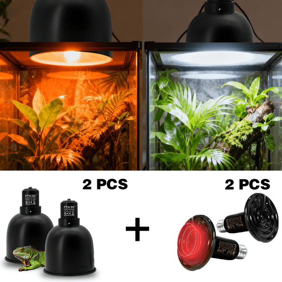 5.5-Inch Reptile Heat Lamp Fixture (2-Pack) with Dual Switch, Includes Two 150W Ceramic Heat Emitters, Single Reptile Light Dome, Max 200W E26 for Bearded Dragons, Snakes, Turtles & Lizards