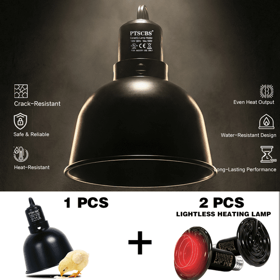 5.5-Inch Reptile Heat Lamp Fixture with Dual Switch, Includes Two 100W Ceramic Heat Emitters, Single Reptile Light Dome, Max 200W E26 for Bearded Dragons, Snakes, Turtles & Lizards