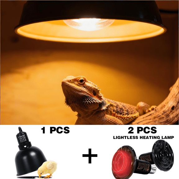 5.5-Inch Reptile Heat Lamp Fixture with Dual Switch, Includes Two 100W Ceramic Heat Emitters, Single Reptile Light Dome, Max 200W E26 for Bearded Dragons, Snakes, Turtles & Lizards