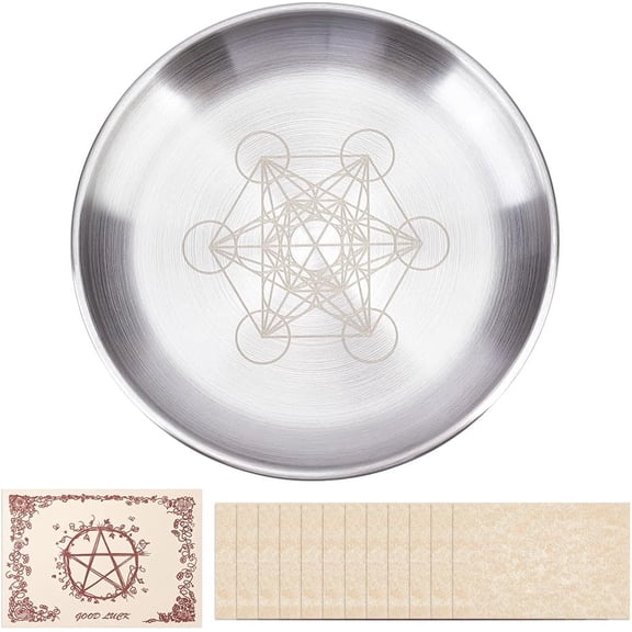 5.5 Inch Ritual Plate Bowl Stainless Steel Flat Bowl Round Metal Jewelry Tray Astrology Tarot Offering Plate Ring Holder for Tarot Supply Silver