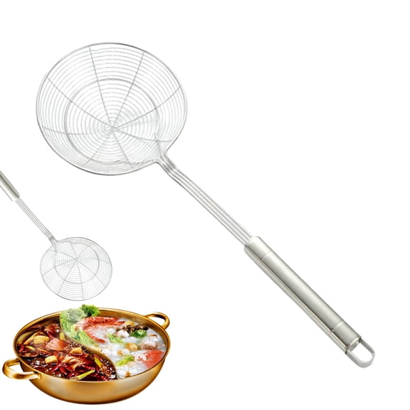 5.5 Inch Spider Strainer Skimmer, Reinforced Double Coil Wire Skimmer with Large Handle Solid Stainless Steel Strainer Ladle,for Kitchen Deep Frying Food Spaghetti Noodle (1 - Piece)