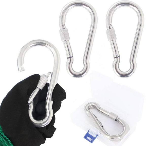 5.5 Inch Stainless Steel Locking Type Carabiner Clip Spring Snap Hook - 2 Packs Heavy Duty Carabiner Clips for Keys, Swing Set, Camping, Fishing, Hiking Traveling, 950 lbs Capacity