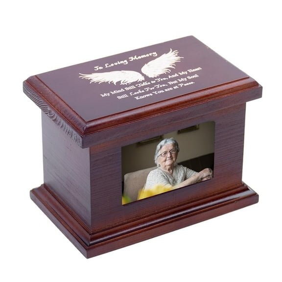 6 Inches Small Wood Urns for Ashes, Funeral Memorial Urns with Photo Frame, Small Urns Keepsake Wooden Urns Box and Casket, Picture Frame Keepsakes Urns for Human/Pet Ashes-Wing