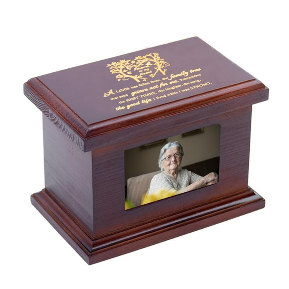 6 Inches Small Wood Urns for Ashes, Funeral Memorial Urns with Photo Frame, Small Urns Keepsake Wooden Urns Box and Casket, Picture Frame Keepsakes Urns for Human/Pet Ashes-Tree