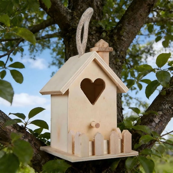 5.5 Inches Unfinished Wooden Birdhouse Kit With 12 Colors Of Paint & 1 Paintbrush, Decorative Outdoor Hanging Bird Nest, Rustic Garden & Yard Ornament For Diy Crafting, Bird