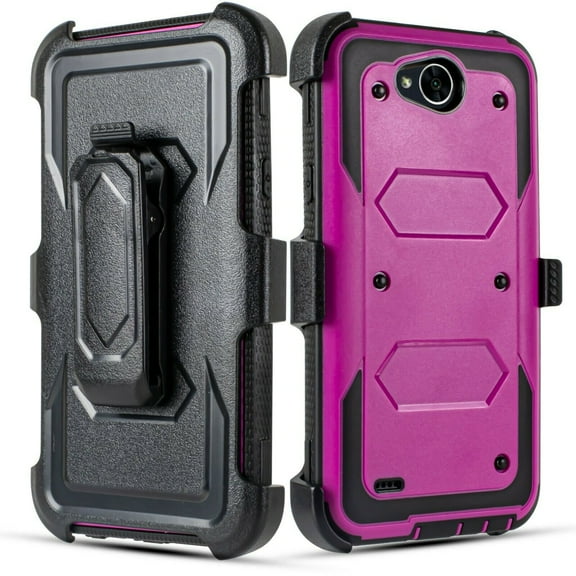 For 5.5" LG XPower2 Combo Holster Belt Clip Kickstand Dual Layer Protective Case Raised Bevel Design Enhance Camera and Screen Protection Shockproof Heavy Duty Impact Bumper Phone Case [Purple]