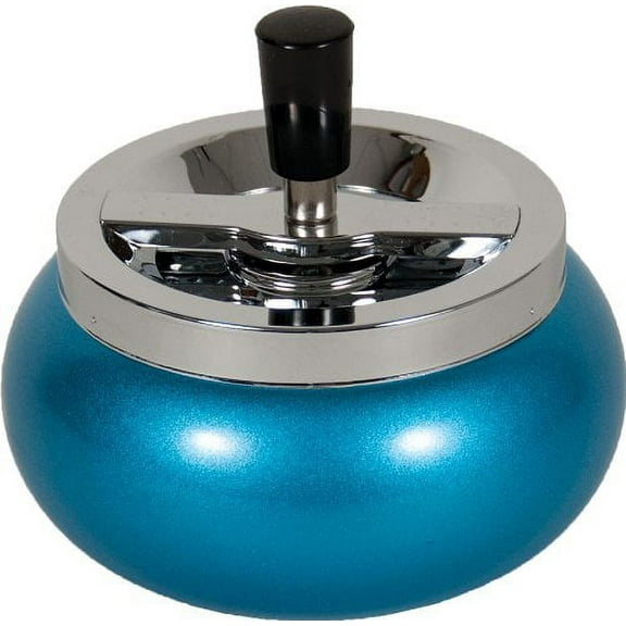 5.5" Large Metal Spinning Ashtray - Metallic Glitter Rounded Bottom Blue
