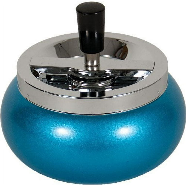 china glitter blue push down cigarette ashtray 5.5