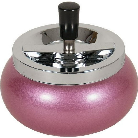 5.5" Large Metal Spinning Ashtray - Metallic Glitter Rounded Bottom -Pink