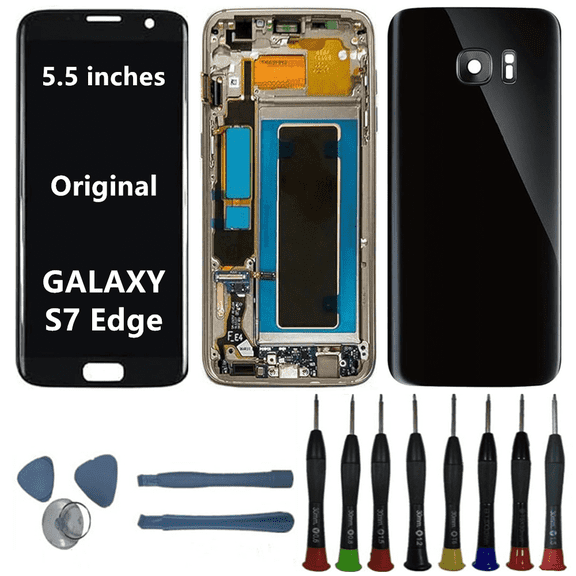 5.5" Original AMOLED for Samsung Galaxy S7 Edge SM-G935U SM-G935V SM-G935F G935P Screen Replacement S7edge Display Touch Screen Digitizer Assembly (Black with Frame+Back Cover+Tools)