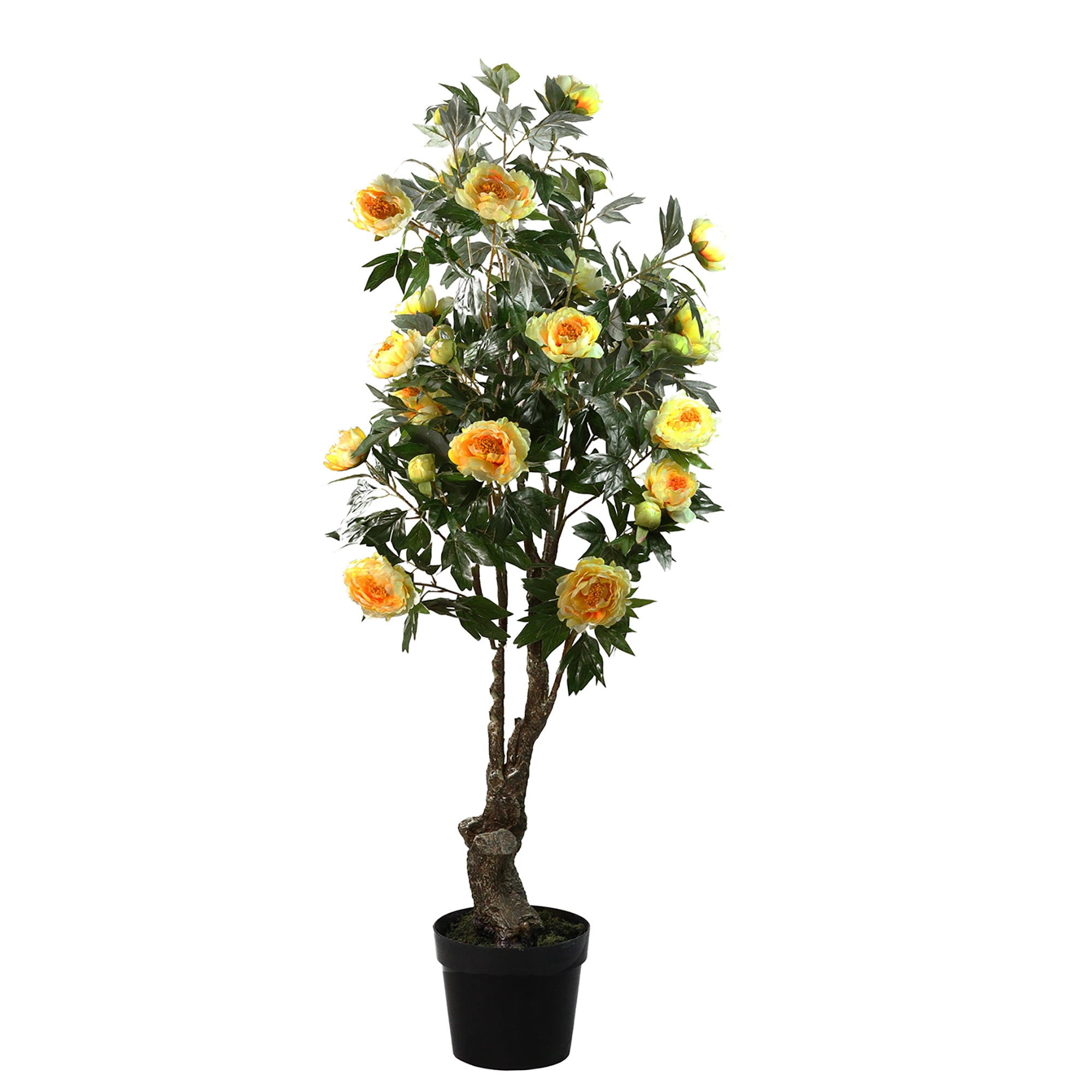 5.5' Potted Yellow and Orange Artificial Peony Flower Tree