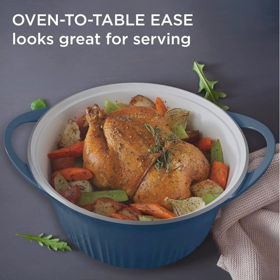 5.5-QT Cast Aluminum Dutch Oven With Lid & Non-Stick Ceramic Interior, Lightweight and Fast Even Heat Baking & Cooking, For Meats, Soup, Browning, Searing, French Navy