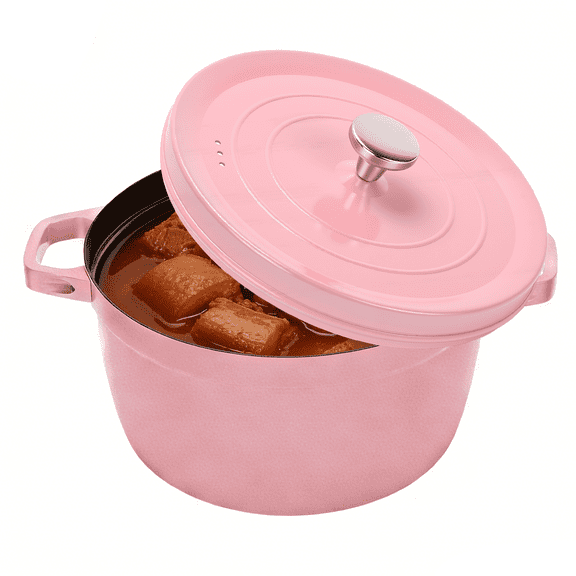 5.5 QT Enameled Cast Iron Dutch Oven Pot with Lid, Dual Handles, Non-Stick Coating for Bread Baking & Cooking, Pink