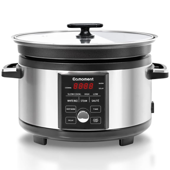 5.5 Quart Slow Cooker With Timer, Aluminum Alloy Non Stick Liner, Programmable SLOW COOK HIGH/ SLOW COOK LOW/ WHITE RICE/ STEAM/ SAUTE/ WARM/ DELAY
