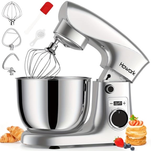 5.5 Quart Stand Mixer with 10 Speed Settings, Includes Whisk, Dough Hook, and Flat Beater for Everyday Kitchen Tasks
