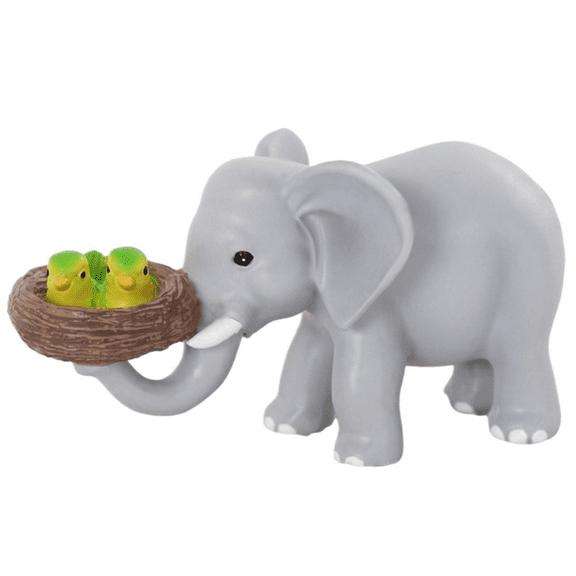 5.5" Resin Elephant Figurine Holding Bird Nest Statue, Auspicious Animal Home Decor for Shelf Table Display, Elephant Decoration, Gift for Housewarming and Spring Decor, A