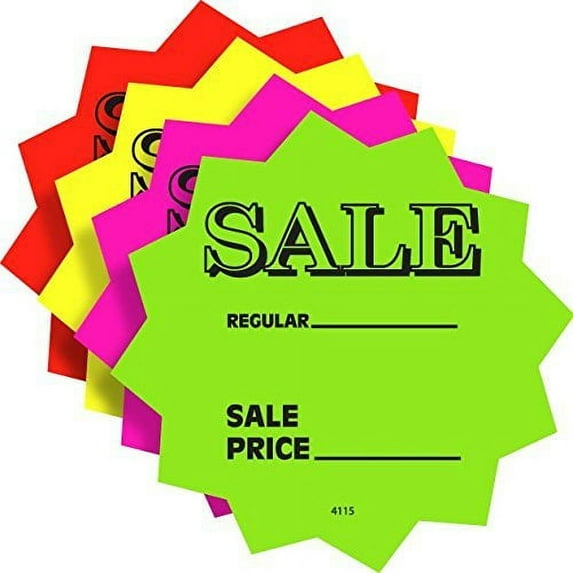 5.5" Sale Price Fluorescent Neon Die Cut Star Burst Retail Sign Cards, 100 Pack