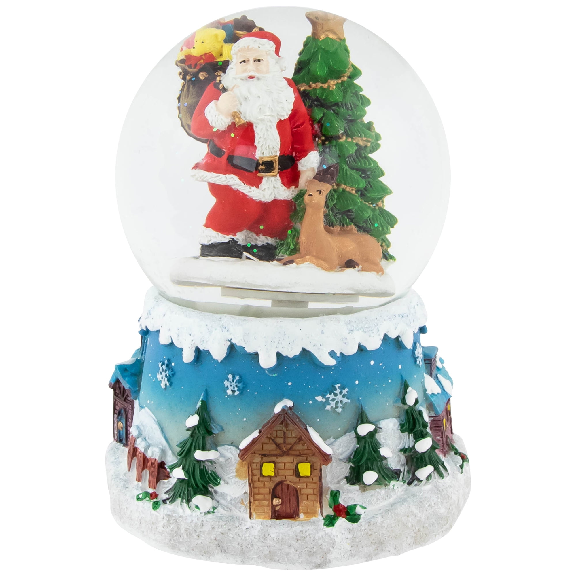 5.5" Santa Claus with Christmas Tree and Reindeer Swirling Snow Globe Glitterdome