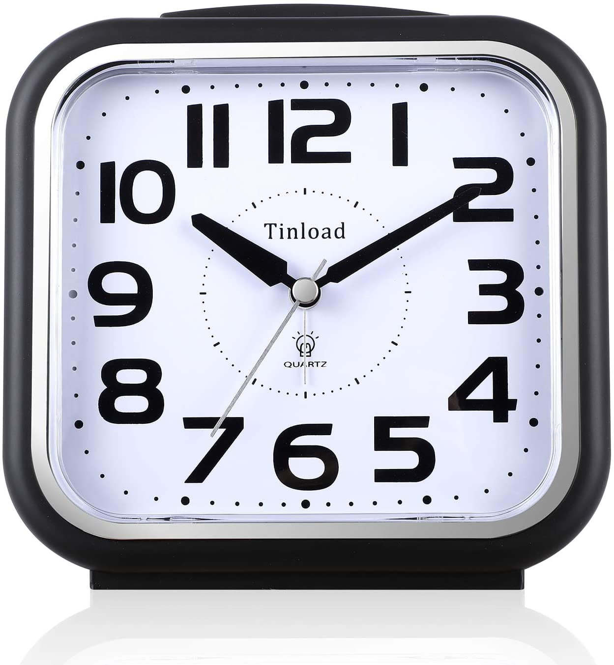5.5" Black Silent Analog Alarm Clock with Snooze and Light