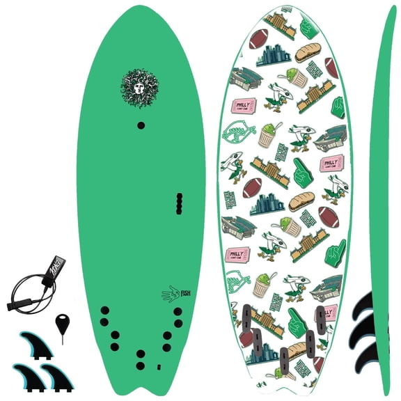 5-5 Soft Top Short Foam Surfboard for Beginners and Kids - Includes Leash + Fins