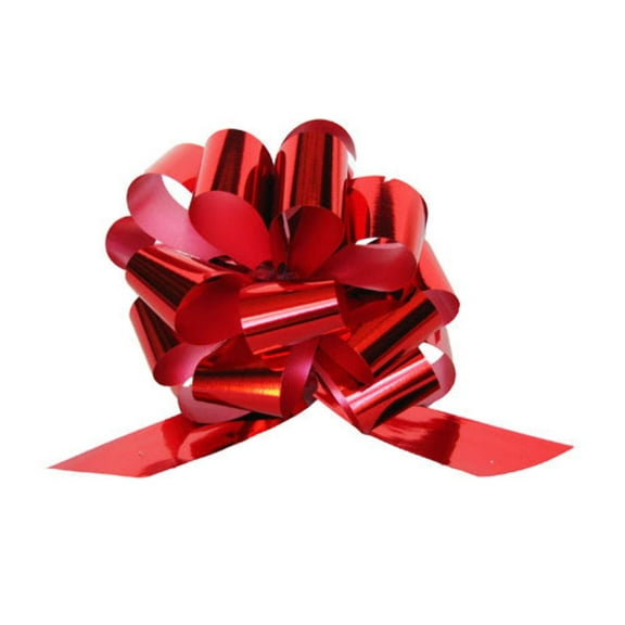 5.5" Wide Ribbon Pull String Bow Metallic Red Gift Wrap Favor Decoration (10 Pieces)
