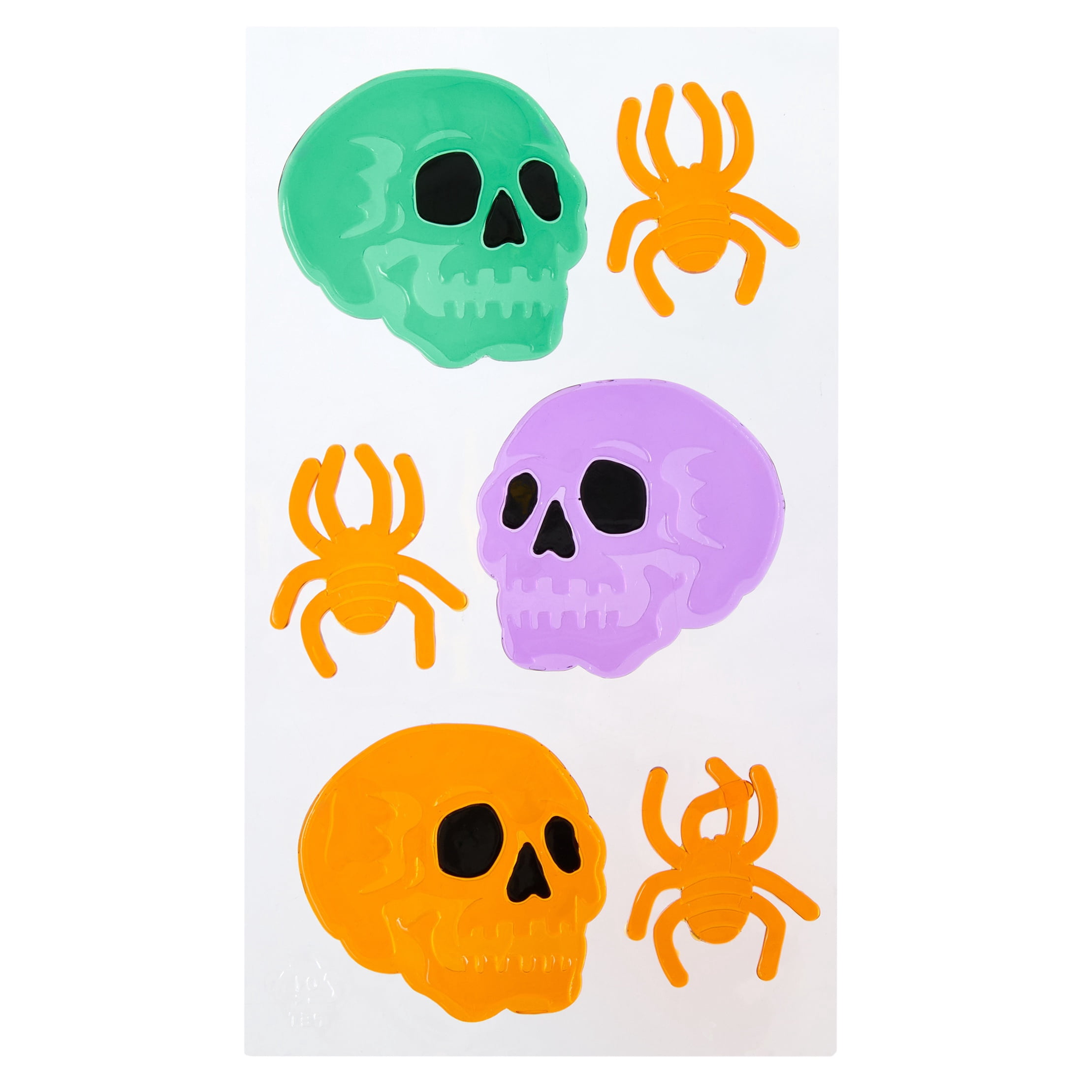 Skulls and Spiders Gel Clings, Multicolor, 5.5" x 12.1", Halloween by Way To Celebrate
