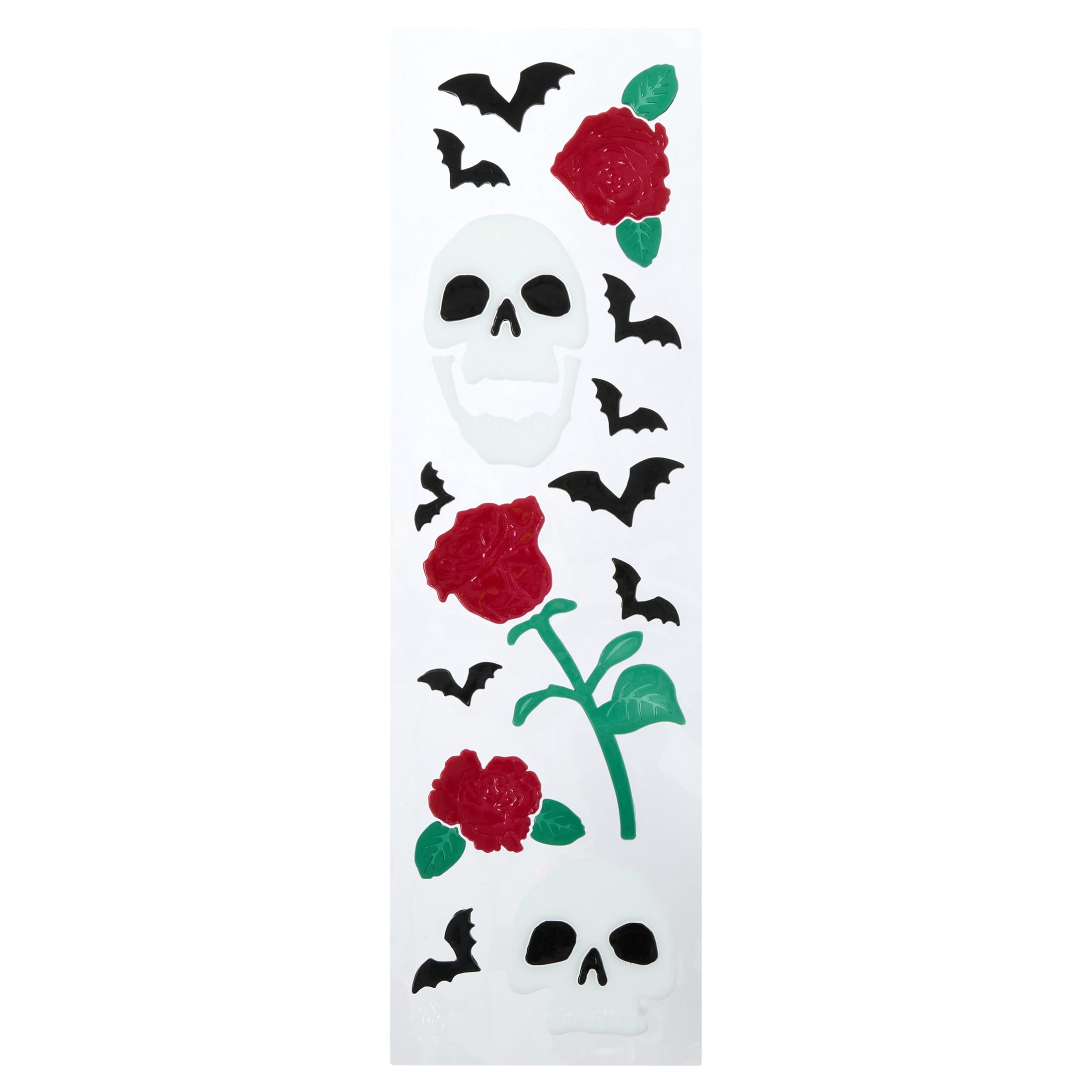 Skulls and Roses Gel Clings, Multicolor, 5.5" x 21", Halloween by Way To Celebrate