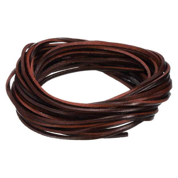 Uxcell 5.5 Yard 2mm Vintage Flat Leather Cord, Leather Strips for DIY Crafts, Coffee