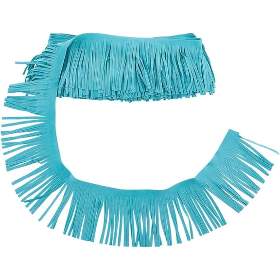 5.5 Yard 3.2 Inch Double Side PU Leather Fringe Tassel Trim Lake Blue Velvet Tassel Trims Ribbon Faux Suede Leather Fringe for DIY Sewing Craft Edge Garment Curtains Bag Hem Accessories
