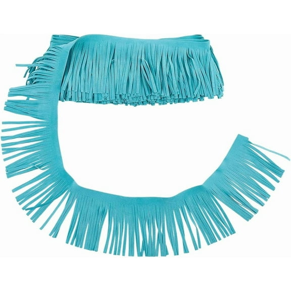 5.5 Yard 3.2 Inch Double Side PU Leather Fringe Tassel Trim Lake Blue Velvet Tassel Trims Ribbon Suede Leather Fringe