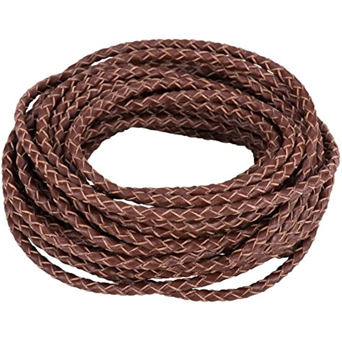  5 Mets Dia 6mm Round Braided Leather Cord-Braided Leather Cord  for Bracelet Making-Braided PU Leather Necklace Lanyard-Faux Leather Cord  for Crafts-Cord Rope Necklace Leather for Jewelry Making DIY