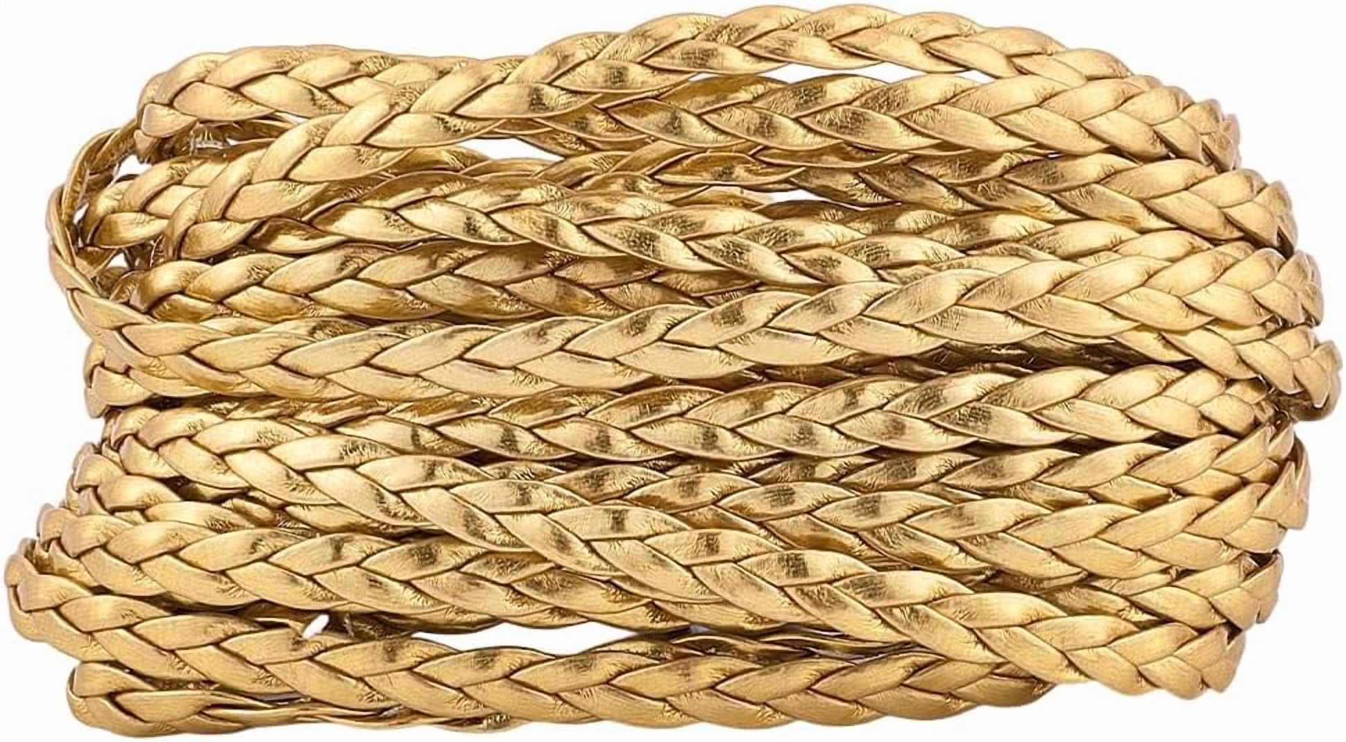 Folded Ropes 5.5 Yard Flat Leather Cord 5mm Gold PU Leather Metallic Folded String ...