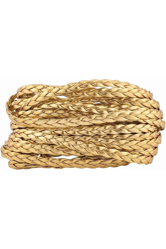 5.5 Yard Flat Leather Cord 5mm Gold PU Leather Metallic Folded String Rope with 3 Strands Leatherette Braiding Threads Rope for DIY Crafts Bracelet Necklace Keychain Jewelry Making