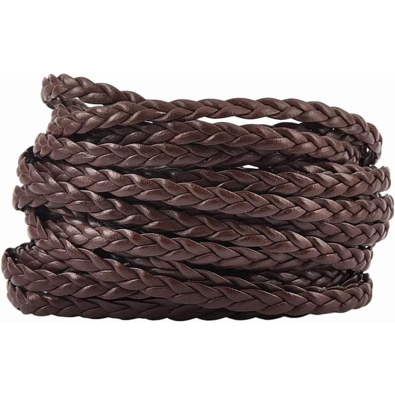 5.5 Yard Leather Rope 5mm Coconut Brown PU Leather Cord 3 Strands Flat Folded Leatherette String Thread for DIY Braiding Crafts Bracelet Anklets Necklace Jewelry Making Supplies
