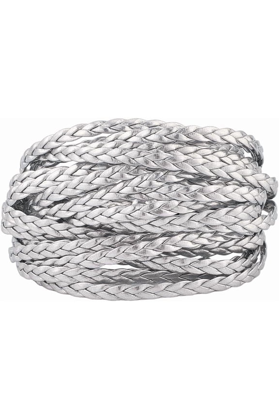 5.5 Yard Metallic Leather Cord String Rope Folded 5mm Silver Flat PU Leather Rope with 3 Strands Leatherette Braiding String Thread for DIY Crafts Bracelet Necklace Jewelry Making DIY