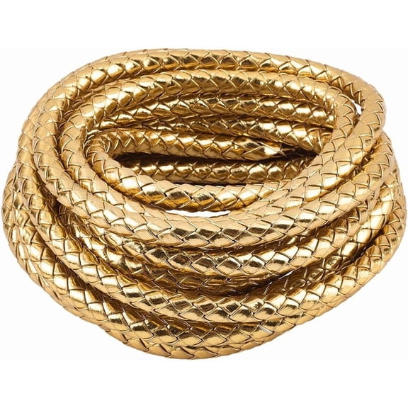 5.5 Yard PU Leather Cord 8mm Metallic Round Bolo Leather Cord Gold Leatherette Strip Braiding Strap for DIY
