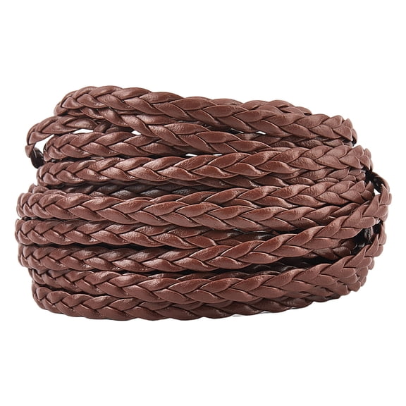 5.5 Yard PU Leather Folded String Rope 5mm Saddle Brown Flat Leather Cord with 3 Strands Leatherette Braiding Threads Rope for DIY Crafts Bracelet