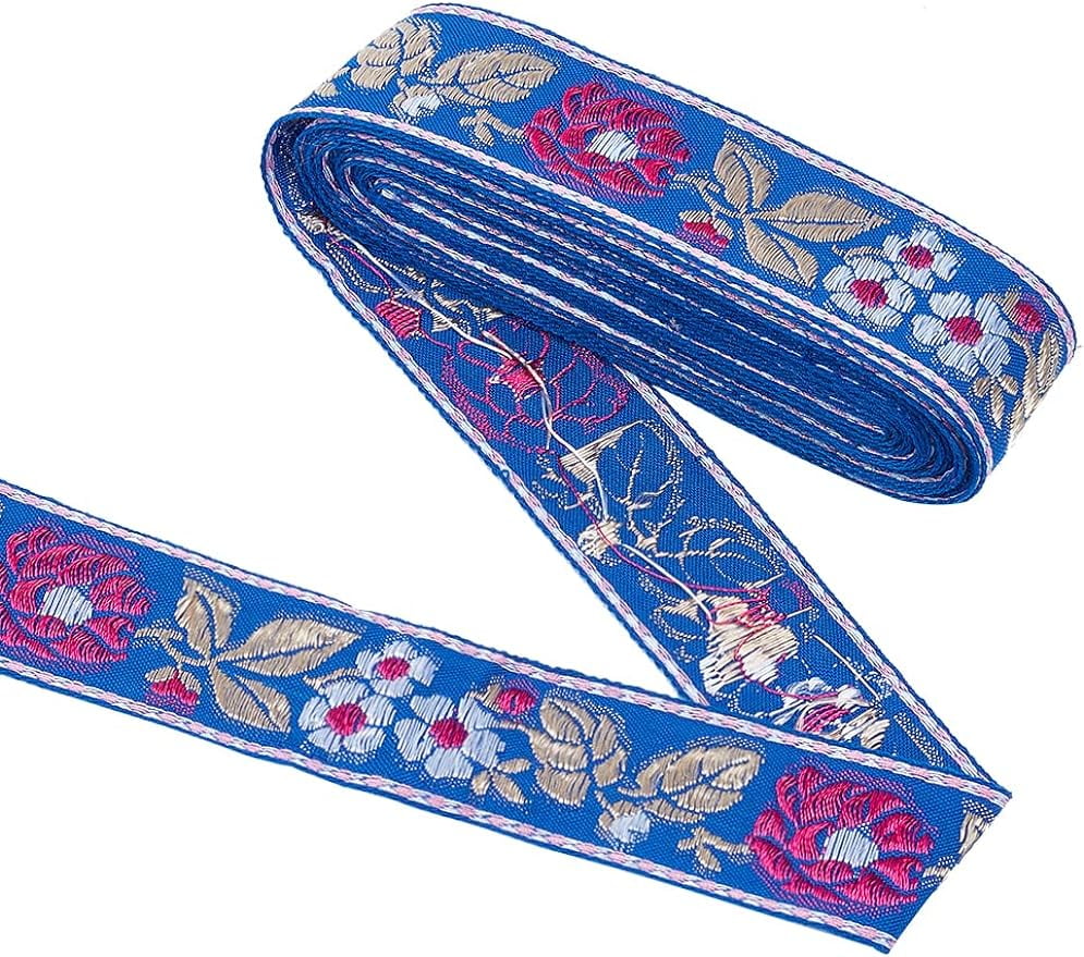 5.5 Yard Vintage Jacquard Ribbon Trim 1.3 inch Royal Blue Floral with
