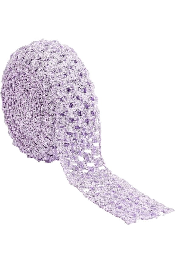 5.5 Yards 1.6" Wide Elastic Crochet Headband Ribbon Polyester Crochet Stretch Trim Fabric for Hair Accessories Tube Top Hair Band Making Lilac