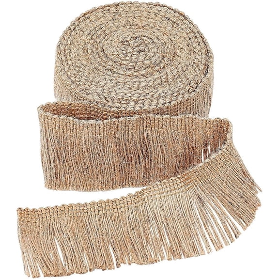5.5 Yards 1.89" Wide Burlap Fringe Tassel Trim Jute Lace Sewing Chainette Fibre Trimmings Flat Jute Cord Hemp Rope Christmas Brush Basic Trim for Lampshade Latin Dance Dress DIY Crafts