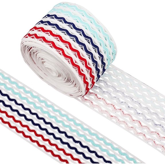 5.5 Yards 2.4" Wide Rainbow Wave Elastic Cord Blue Dark Blue Red Striped RAC RIC Elastic Band Rick Rack Waistband Flat Stretchy Webbing Sewing Knitting Strap Trim Ribbon