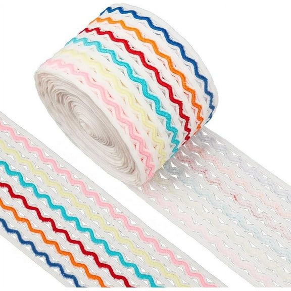5.5 Yards 2.4" Wide Rainbow Wave Elastic Cord Colorful Striped RAC RIC Elastic Band Rick Rack Waistband Flat Stretchy Webbing Sewing Knitting Strap Trim Ribbon for DIY Craft Headband Bag