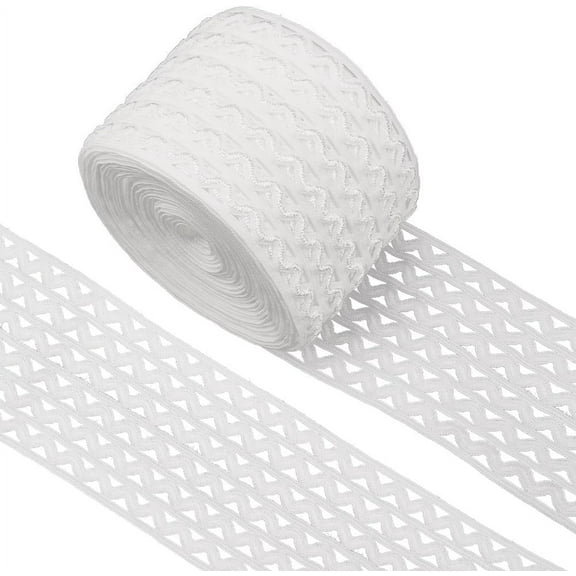 5.5 Yards 2.4" Wide White Wave RAC RIC Elastic Cord Striped Elastic Band Rick Rack Waistband Flat Stretchy Webbing Sewing Knitting Strap Trim Ribbon for DIY Crafts Headband Bags 1set