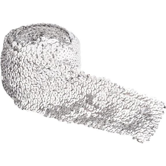 5.5 Yards 3 Inch Wide Sequin Trim Elastic Sequin Ribbon Flat Curtain Ribbon Stretch Bling Paillette Trim Silver Sequin Fabric