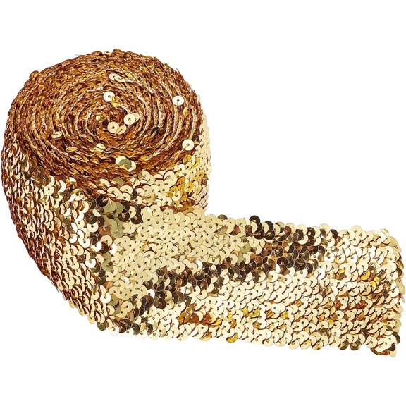 5.5 Yards 3 Inch Wide Sequin Trim Gold Elastic Sequin Ribbon Flat Sequins Paillette Lace Trim Stretch Bling Paillette
