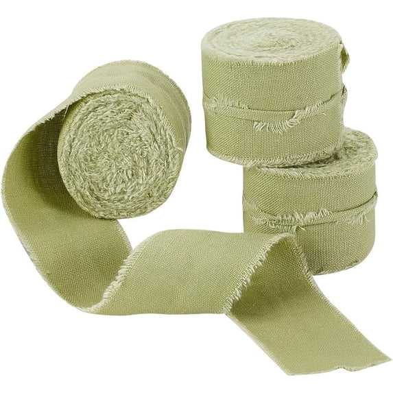 5.5 Yards 3 Rolls Yellow Green Cotton Ribbon 1.6 Inch Wide Handmade Frayed Ribbons Cotton Rustic Frayed Edge Ribbon Tassel Fringe Ribbon for Gift Wrapping Wedding Holiday Decor